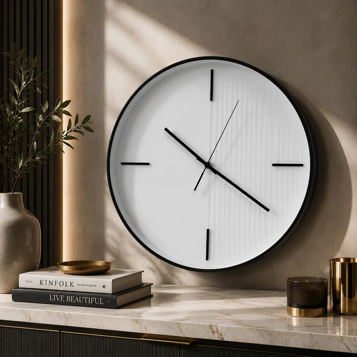 White Minimalist Wall Clock Console