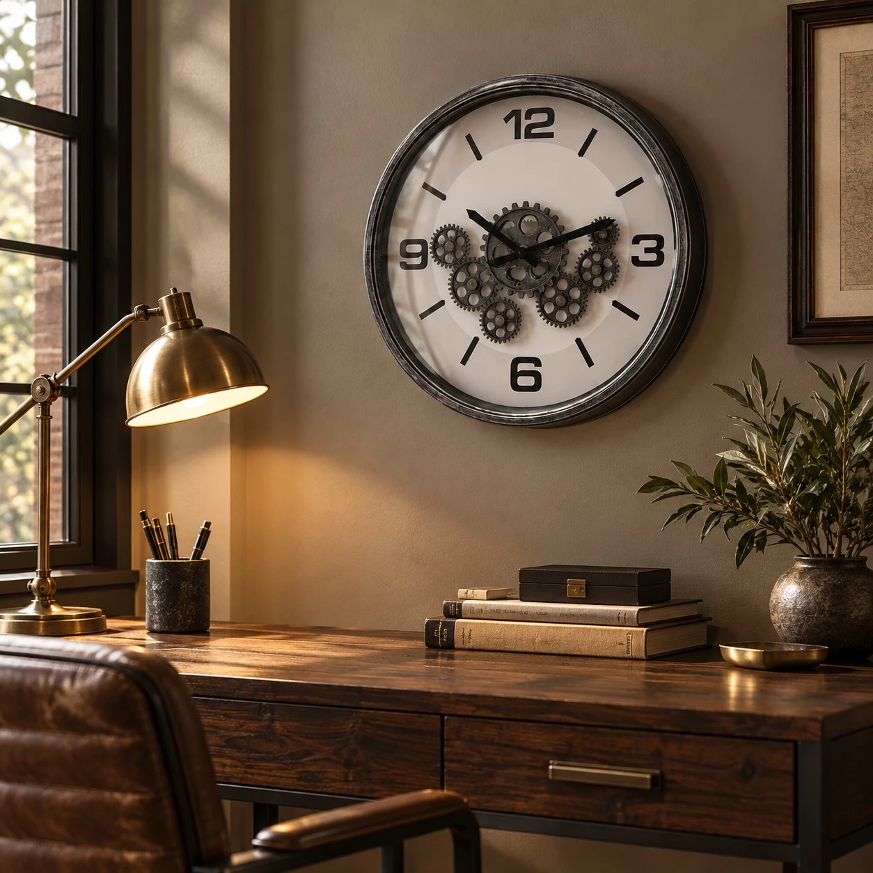 Vintage Gear Wall Clock Console - study wall lifestyle