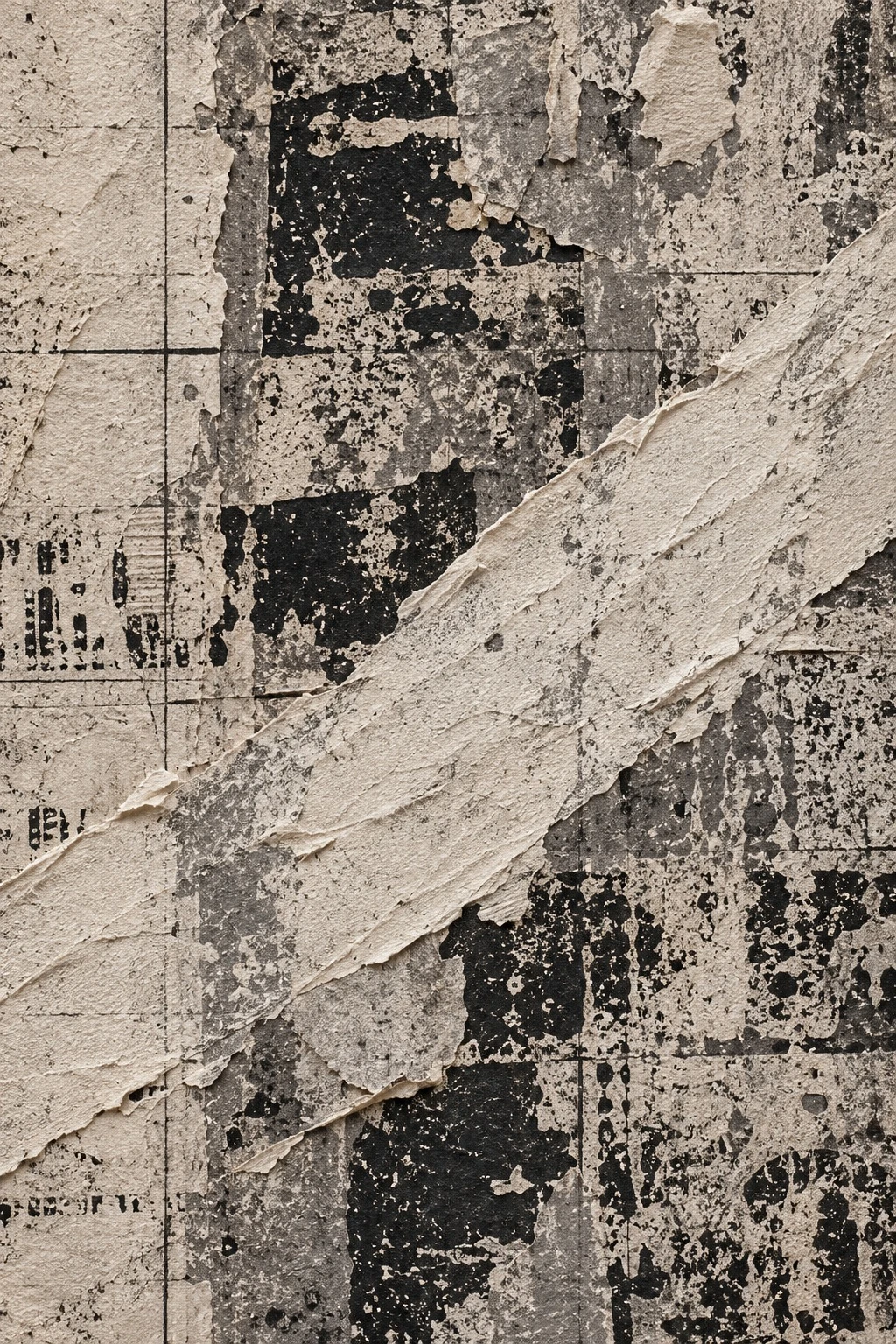Framed B&W Mixed Media Collage 90x90 cm - texture macro