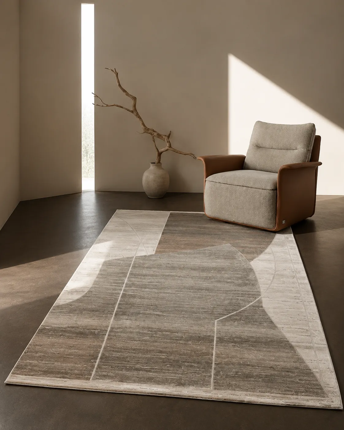 Taupe Geometric Panel Rug 160-230 cm