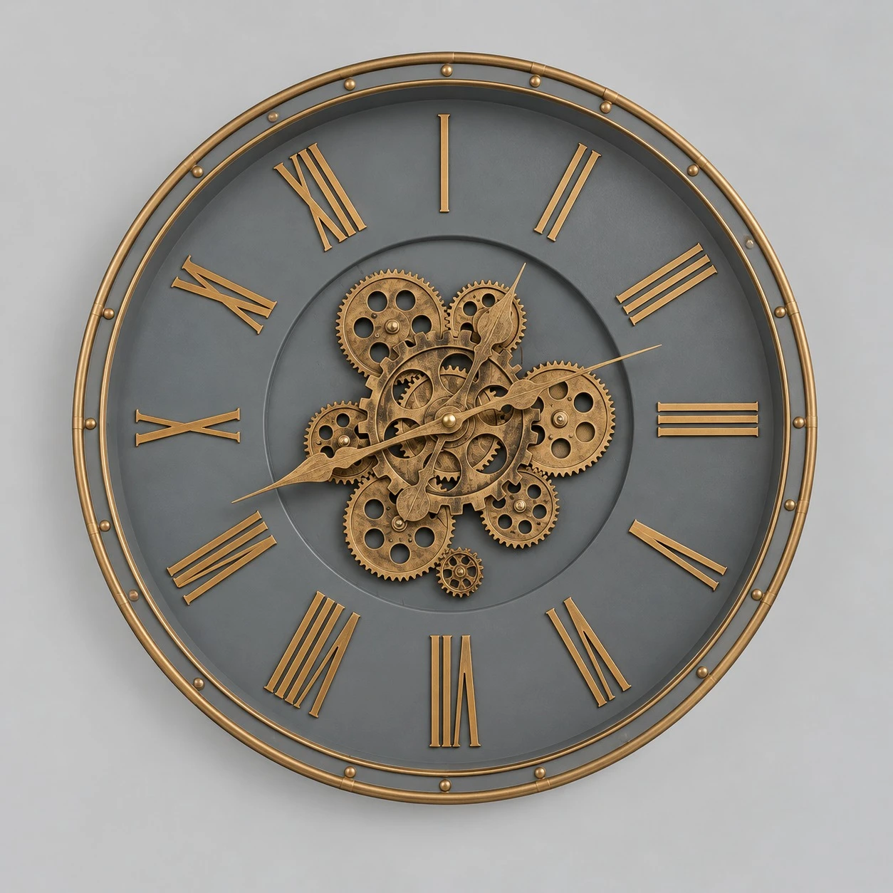 Blue Gold Artisan Wall Clock - studio front view