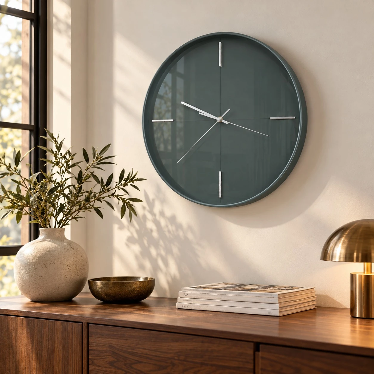 Slate Minimalist Wall Clock - sideboard lifestyle