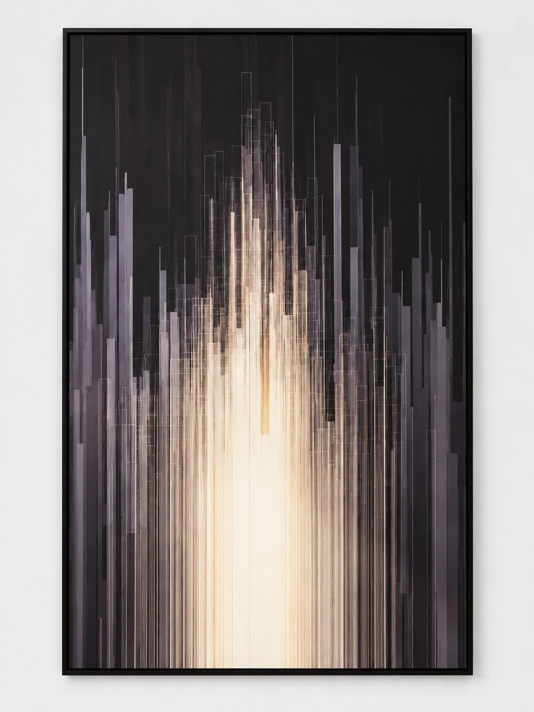 Straight-on studio view of the Framed Dark Abstract Vertical Lines print