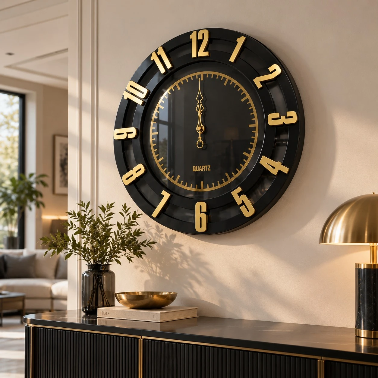 Black Gold Numeral Wall Clock - living room wall
