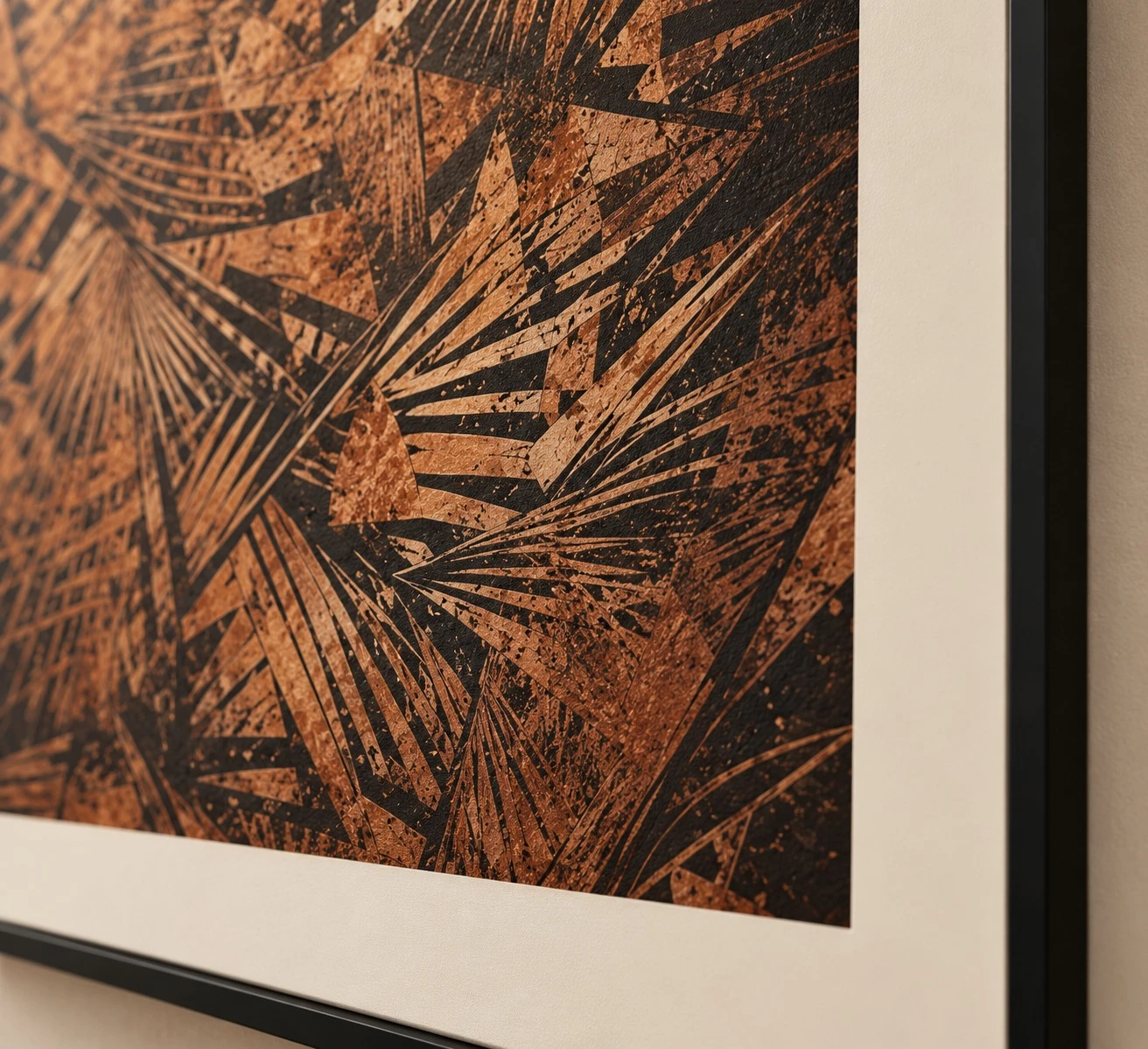 Framed Brown Botanical Pattern Art 80x120 cm - print texture close-up