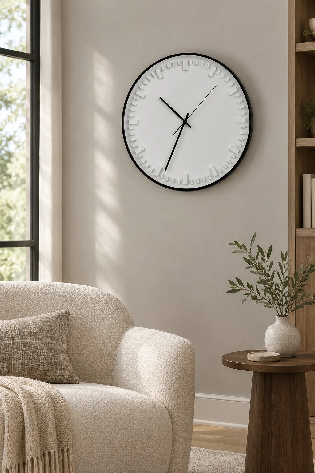 White Elegant Wall Clock Living Room - living room wall lifestyle