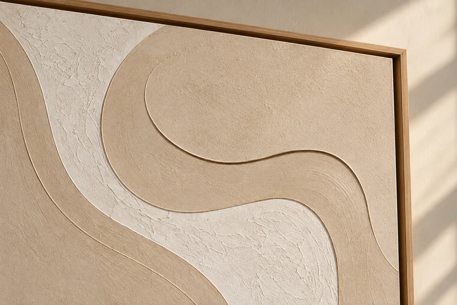 Framed beige cream wave art corner and plaster texture detail