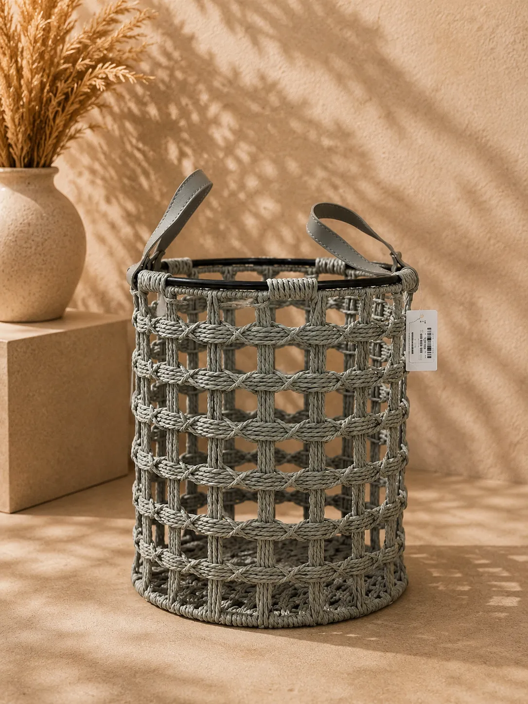 Grey Metal Open-Weave Decorative Basket