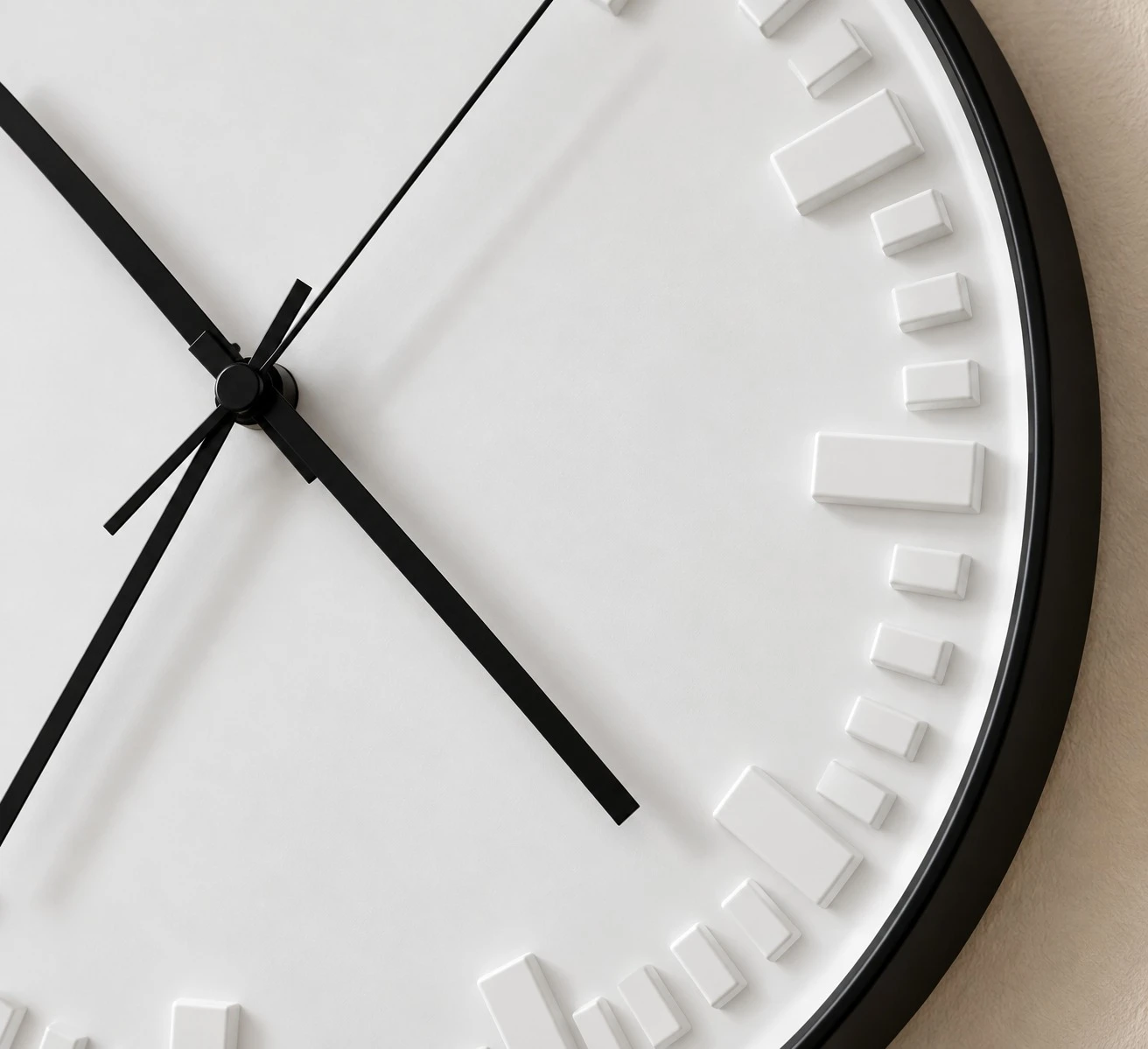 White Elegant Wall Clock Living Room - marker detail close-up