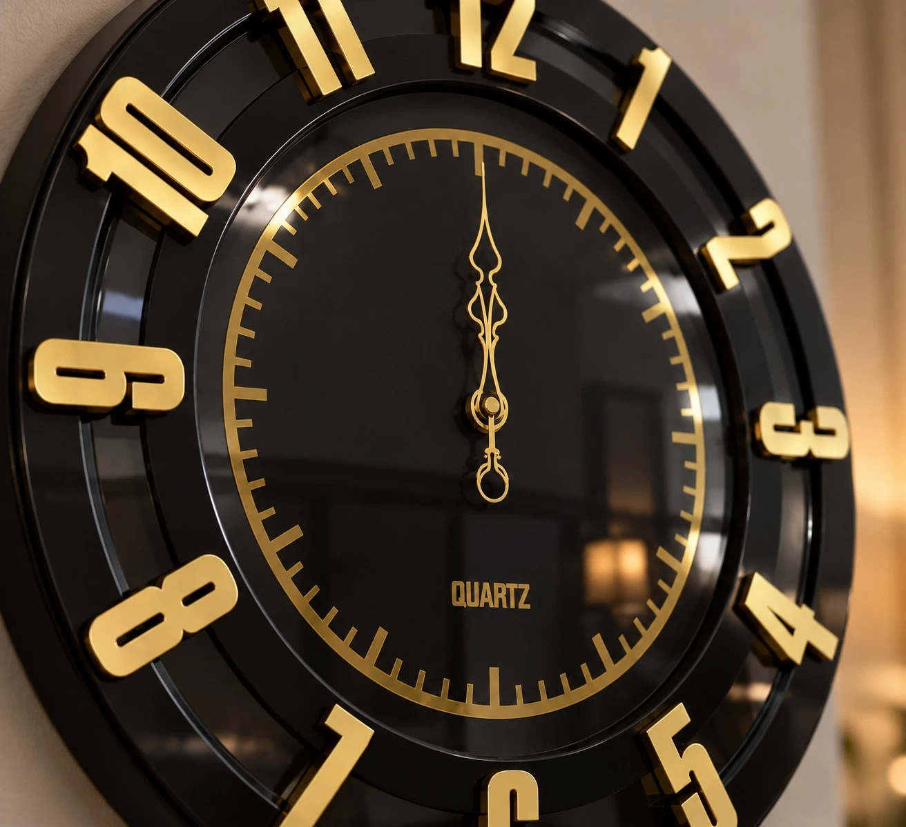 Black Gold Numeral Wall Clock - dial macro detail