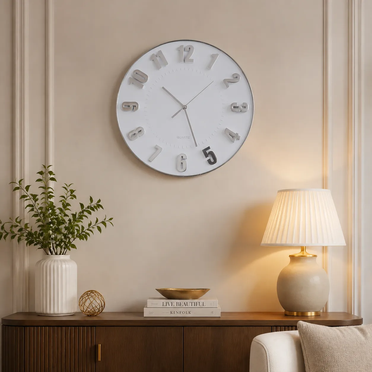 White Clean Wall Clock Console