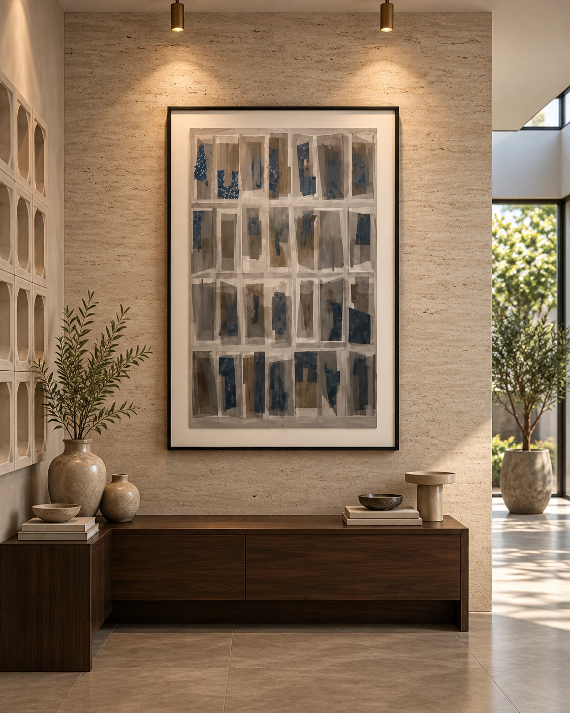 Framed B&W Grid Pattern – 80x120 cm
