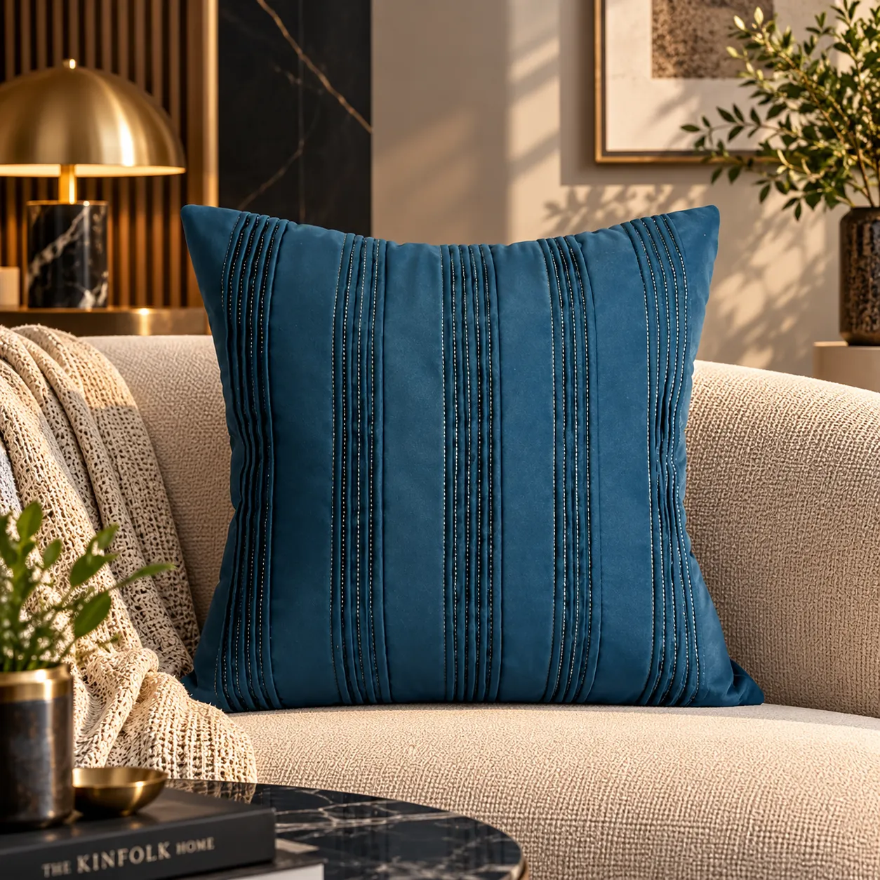Teal Beaded Pleat Cushion Cover Design 5927