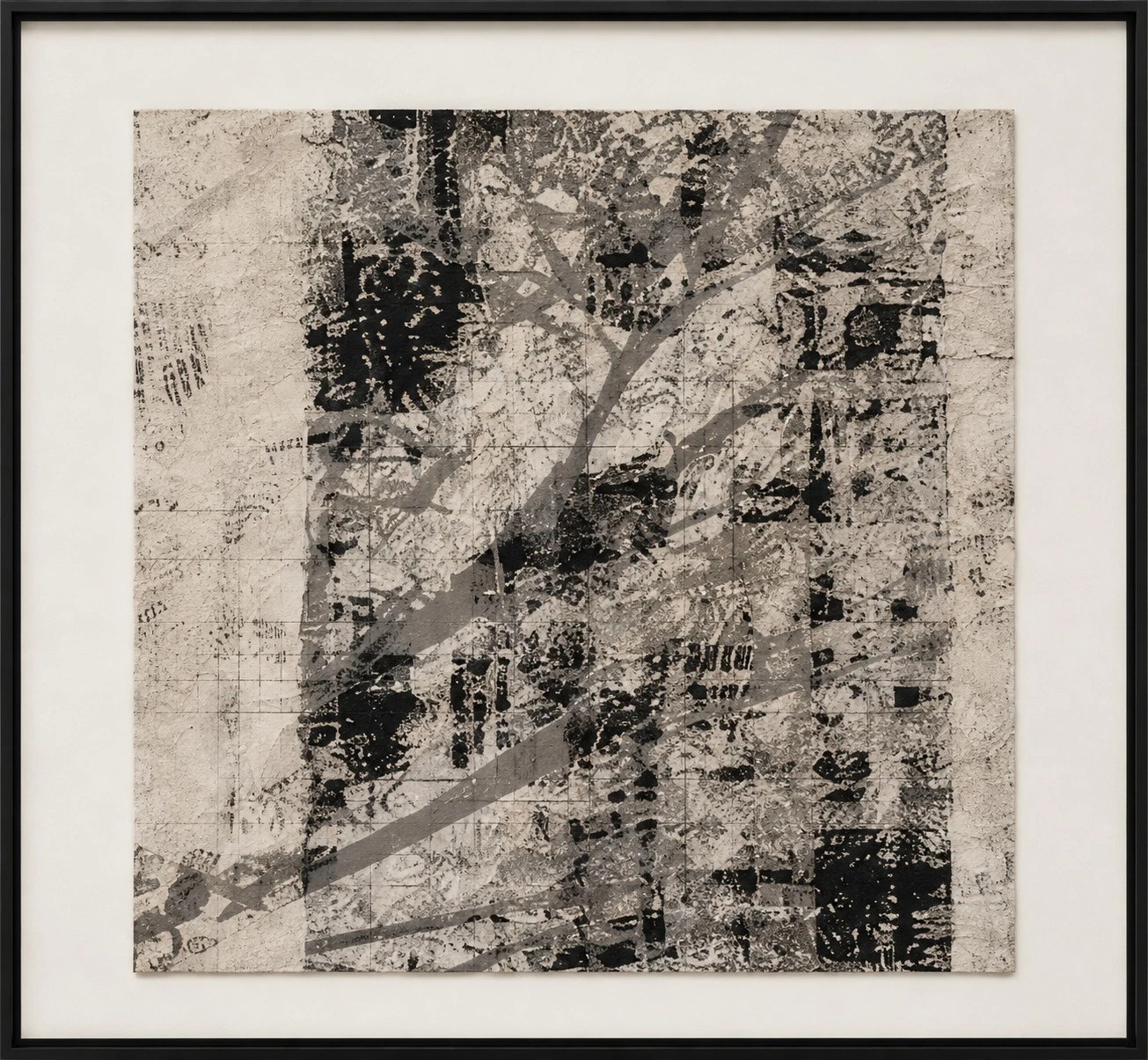 Framed B&W Mixed Media Collage 90x90 cm - artwork detail