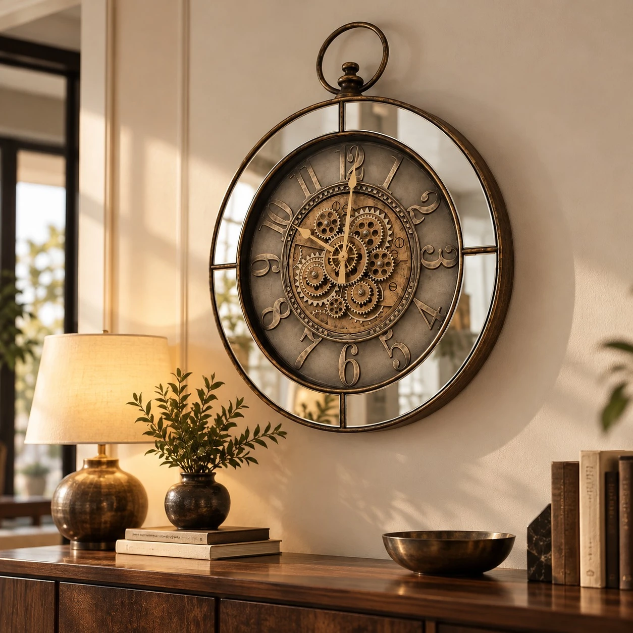 Antique Steampunk Wall Clock - console table lifestyle