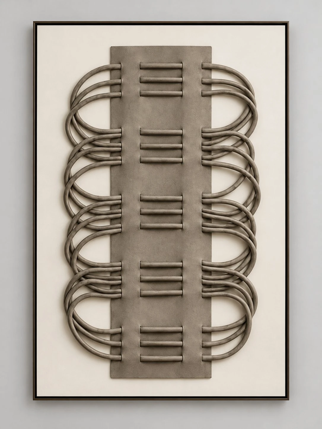 Straight-on studio view of the Framed Grid and Circle Pattern art
