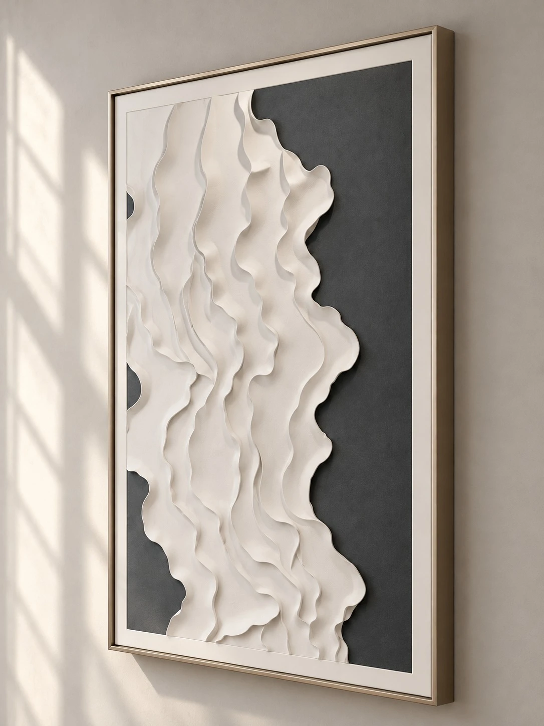 Framed Abstract Grey Art Print 80x120 cm - artwork side angle view