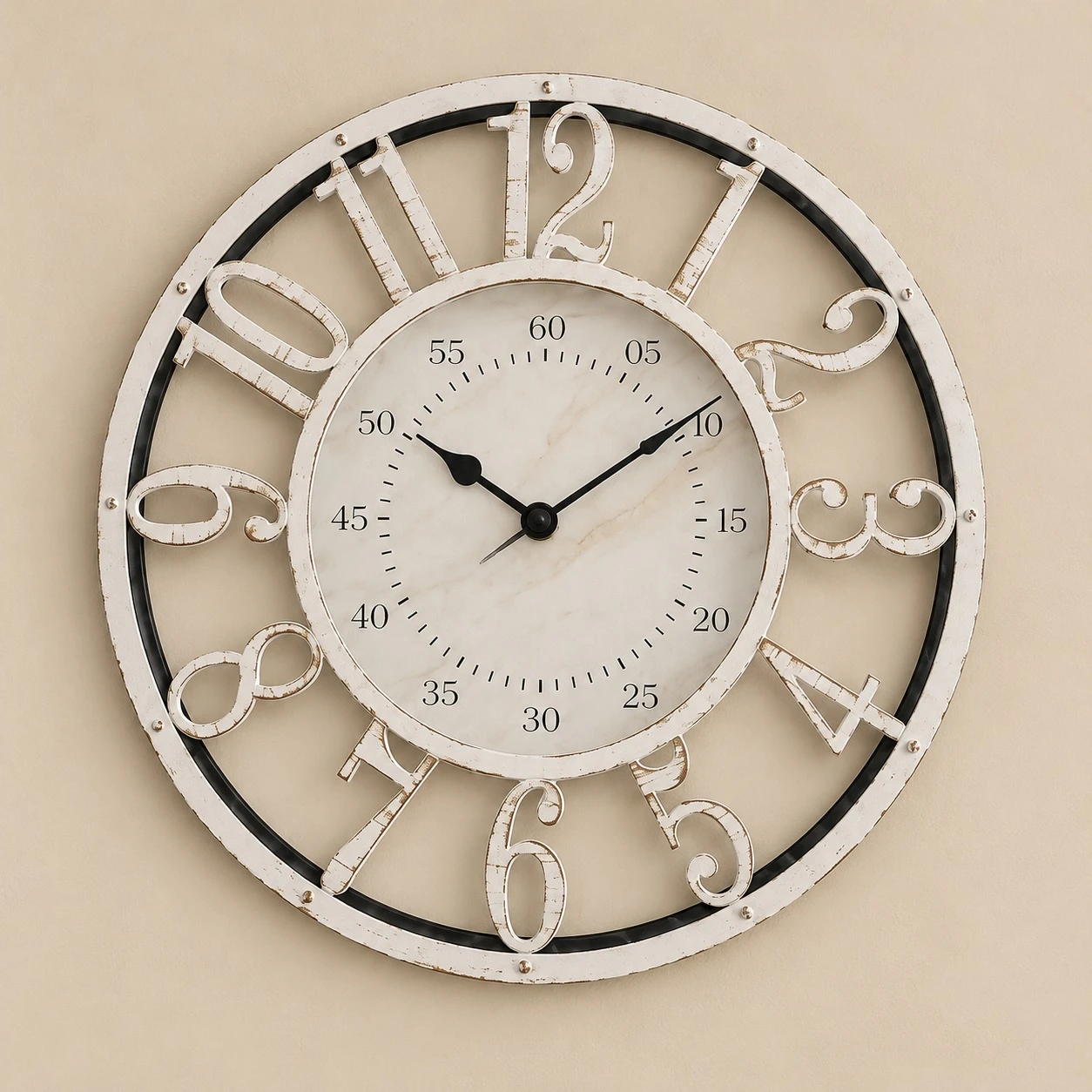 White Ornate Wall Clock Living Room - studio front view