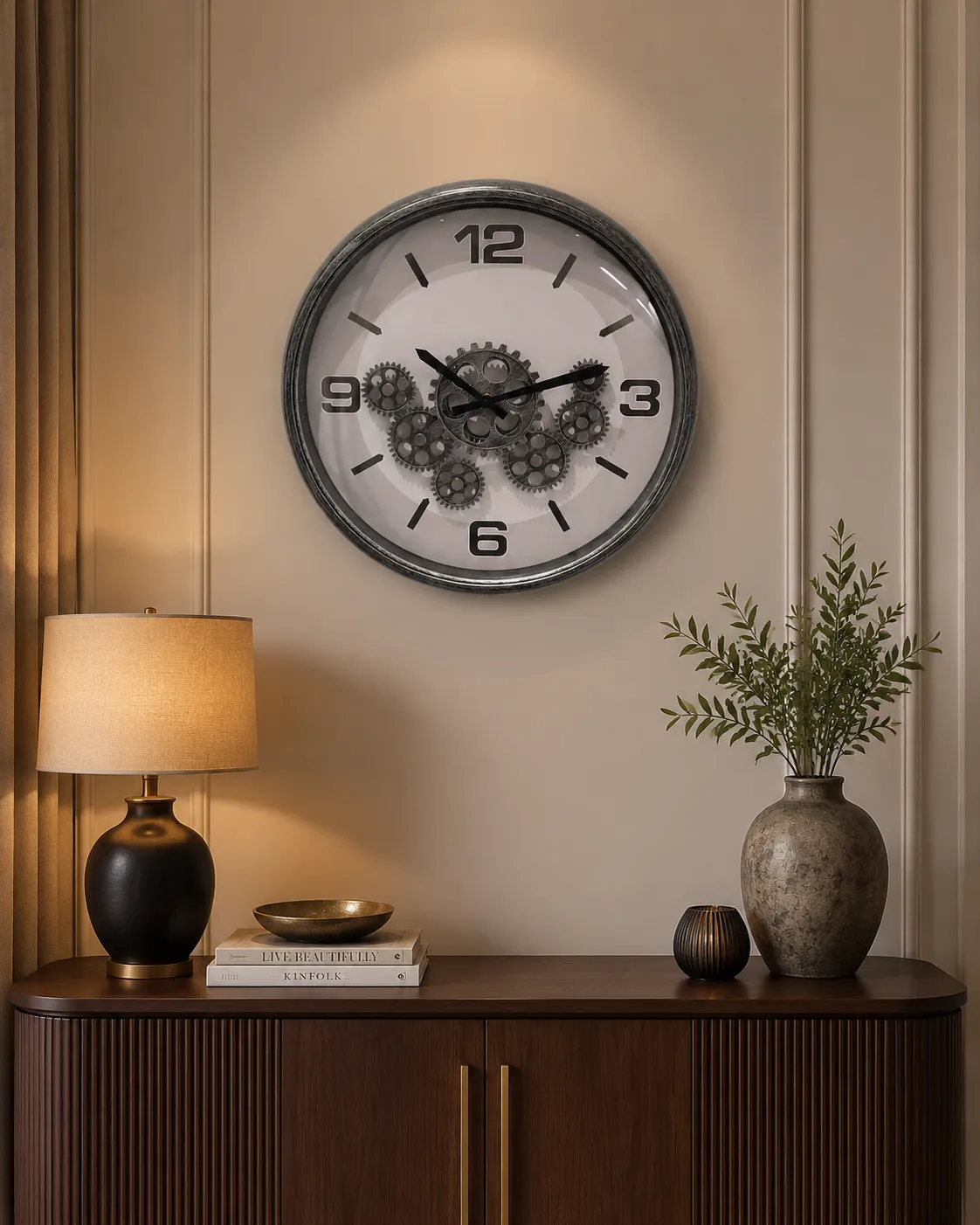 Vintage Gear Wall Clock Console