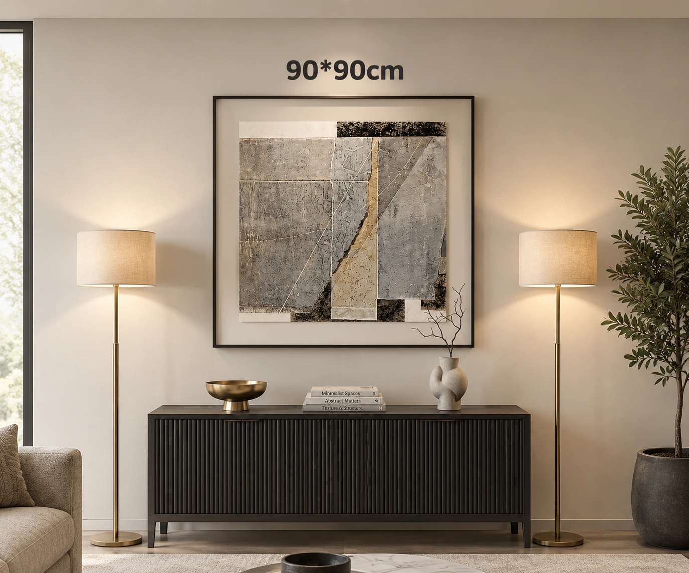 Framed Abstract Geometric Lines – 90x90 cm