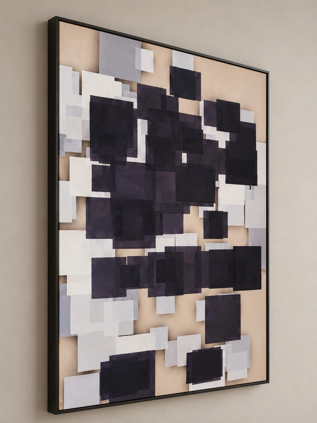 Framed Abstract Pink Flowing Lines 120x150 cm - angled side view