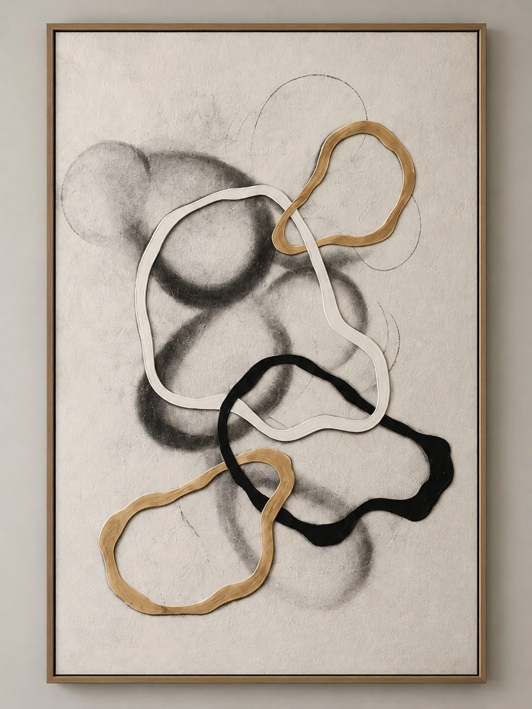 Framed Abstract Gold and Black Swirl Lines 80x120 cm - artwork detail