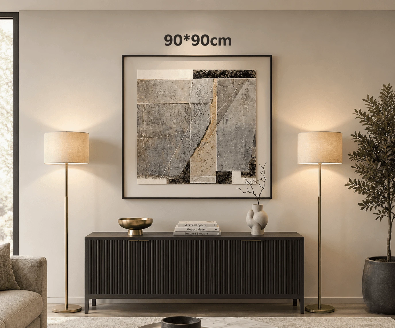Framed Abstract Geometric Lines – 90x90 cm view 3