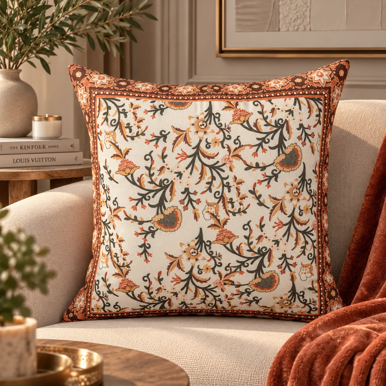 Rust Textured Solid Cushion Cover