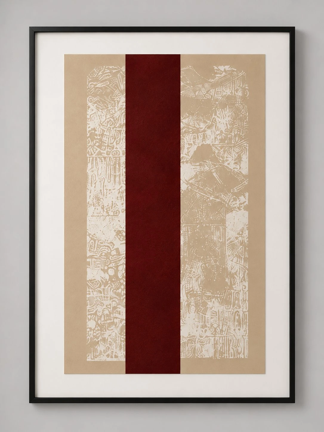 Straight-on studio view of the Framed Red and White Vertical Stripes art