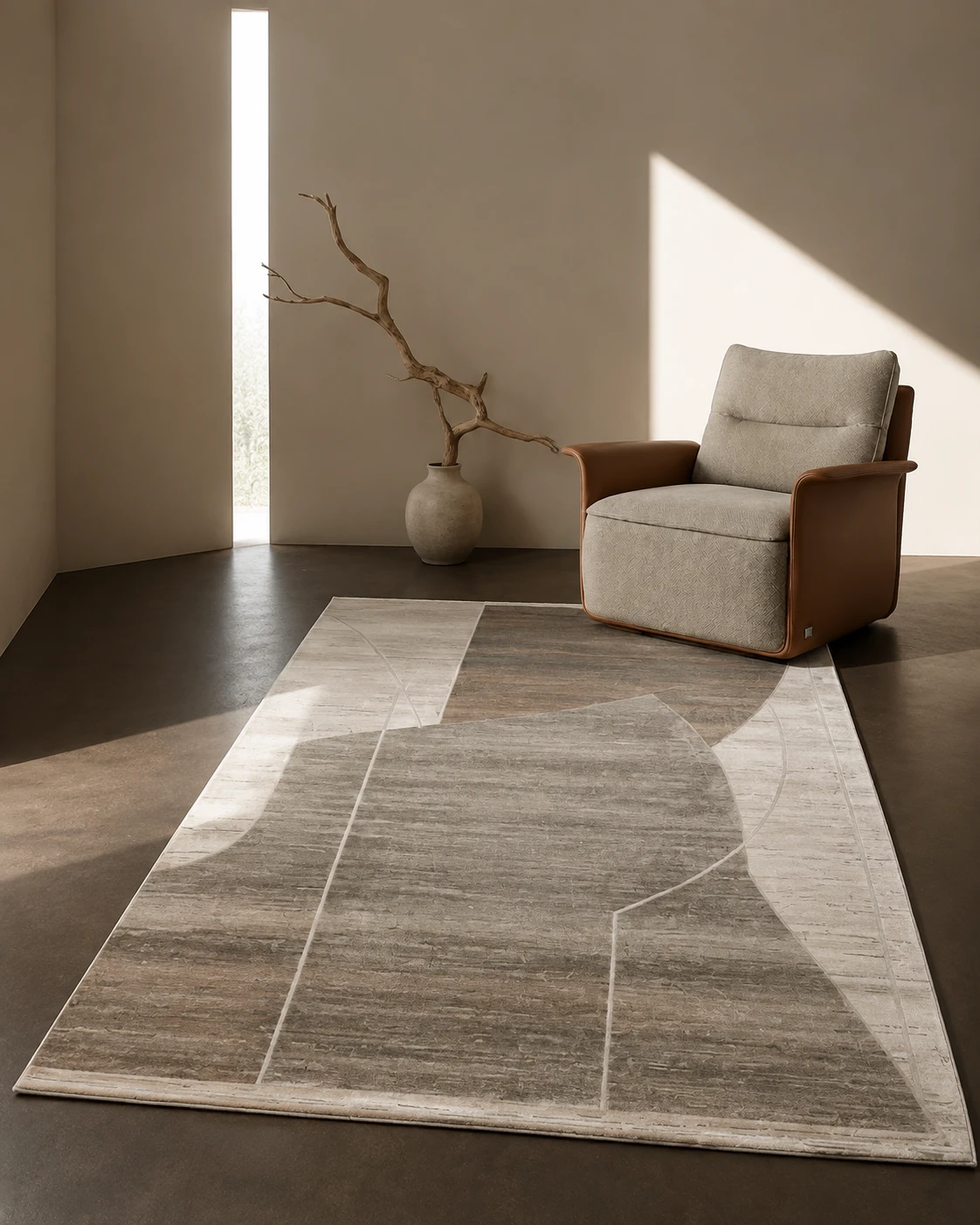 Taupe Geometric Panel Rug 160×230 cm