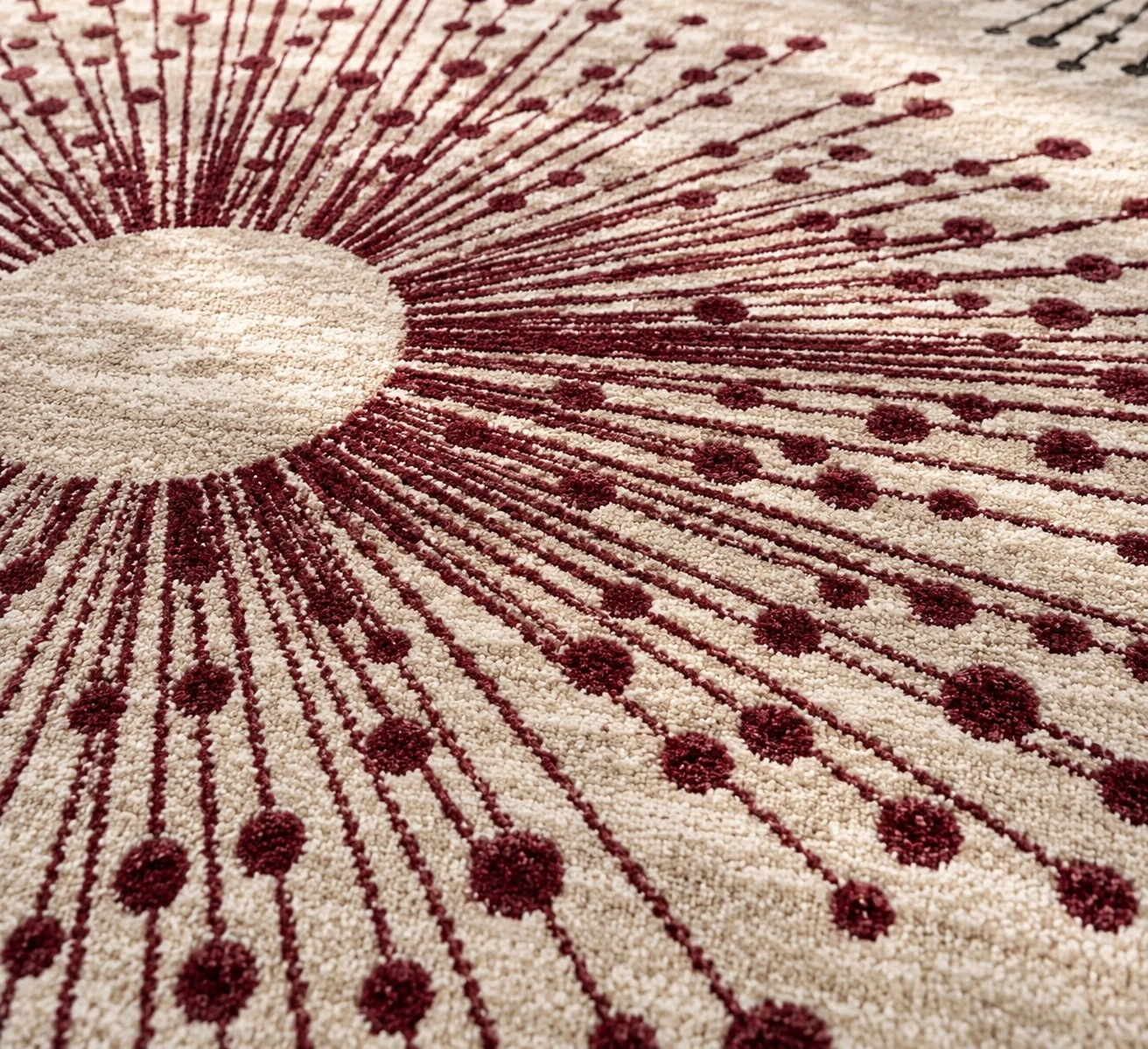 Pink Grey Floral Area Rug - dandelion medallion close up