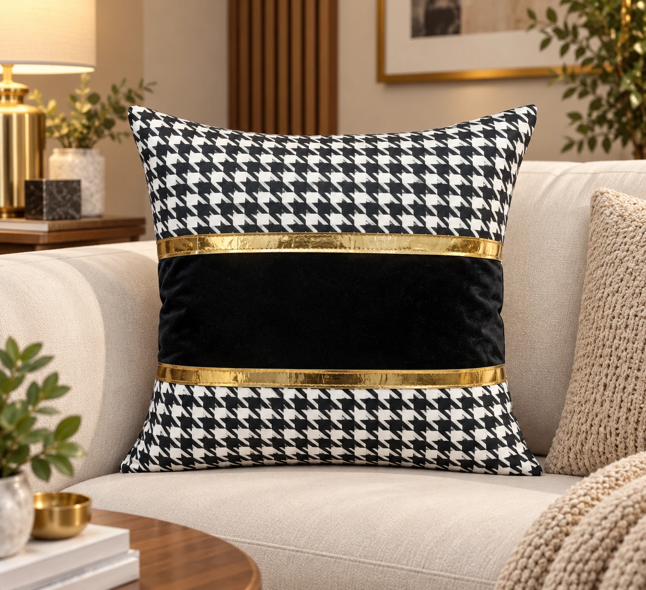 Terracotta & Charcoal Block Print Cushion Cover
