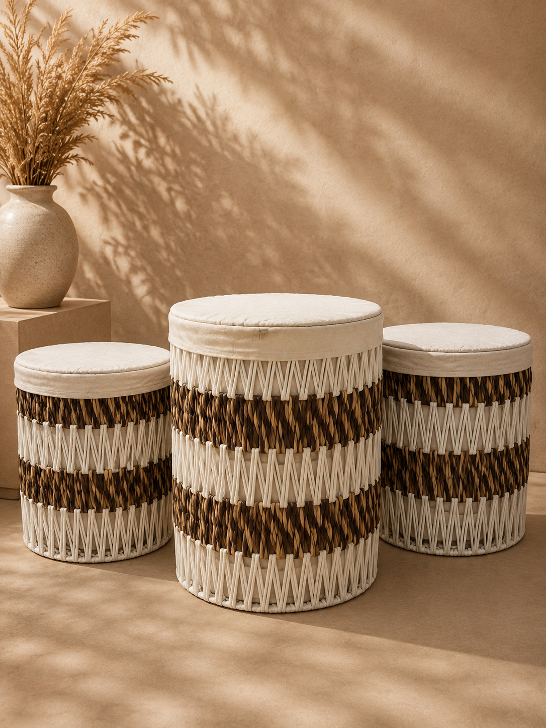 Basket Brown Cream Woven Set 3 Sizes