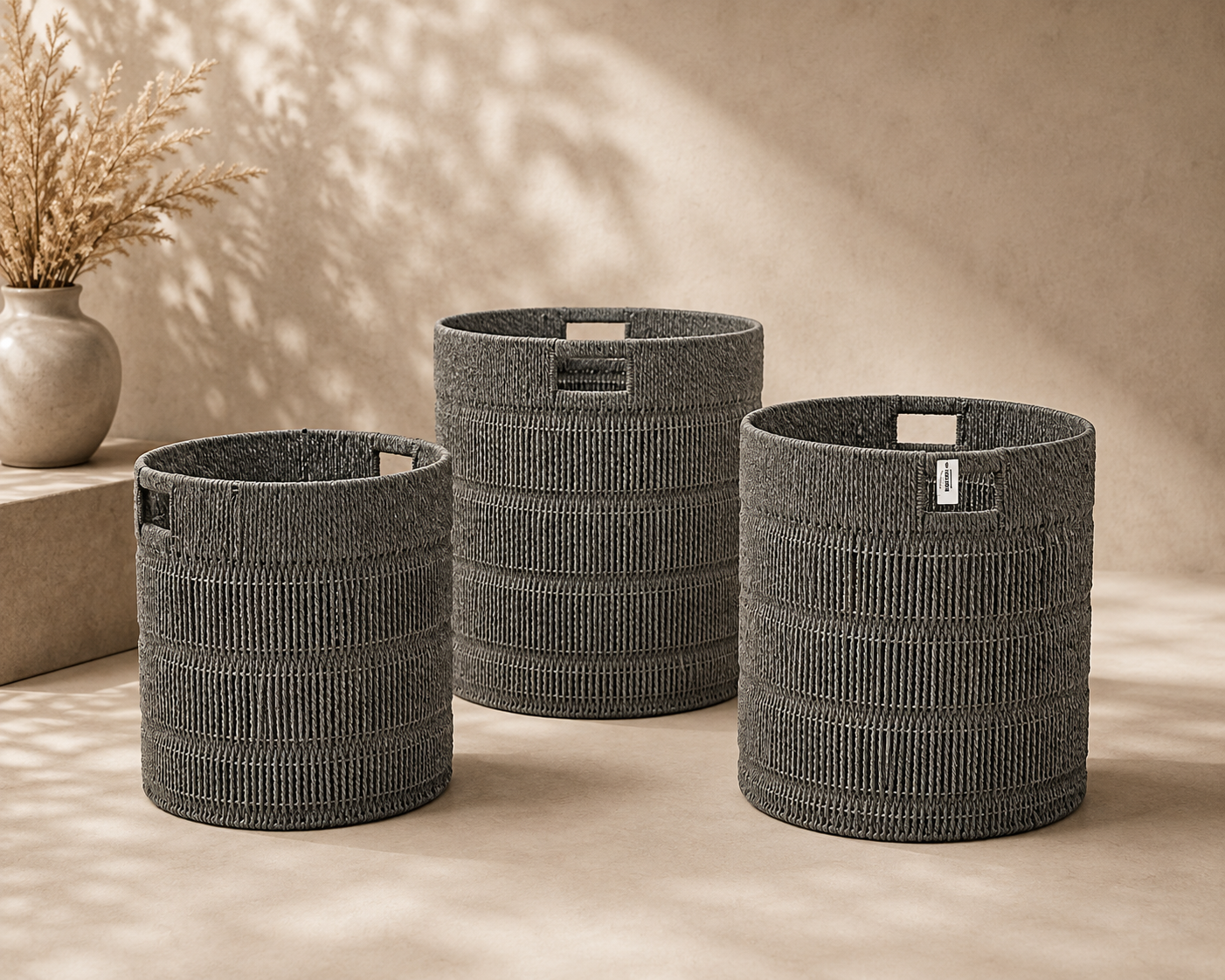 Basket Grey Woven Set Compact