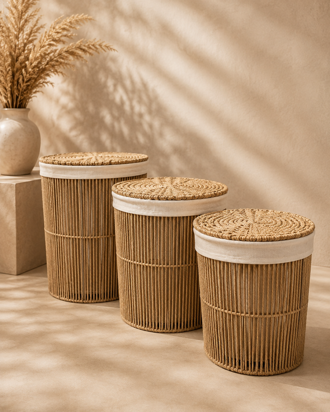 Basket Natural Cylindrical Woven Set