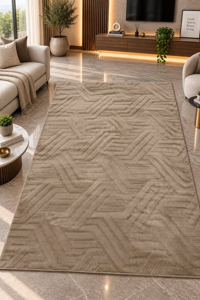 Beige Textured Lines Area Rug 6*4fts