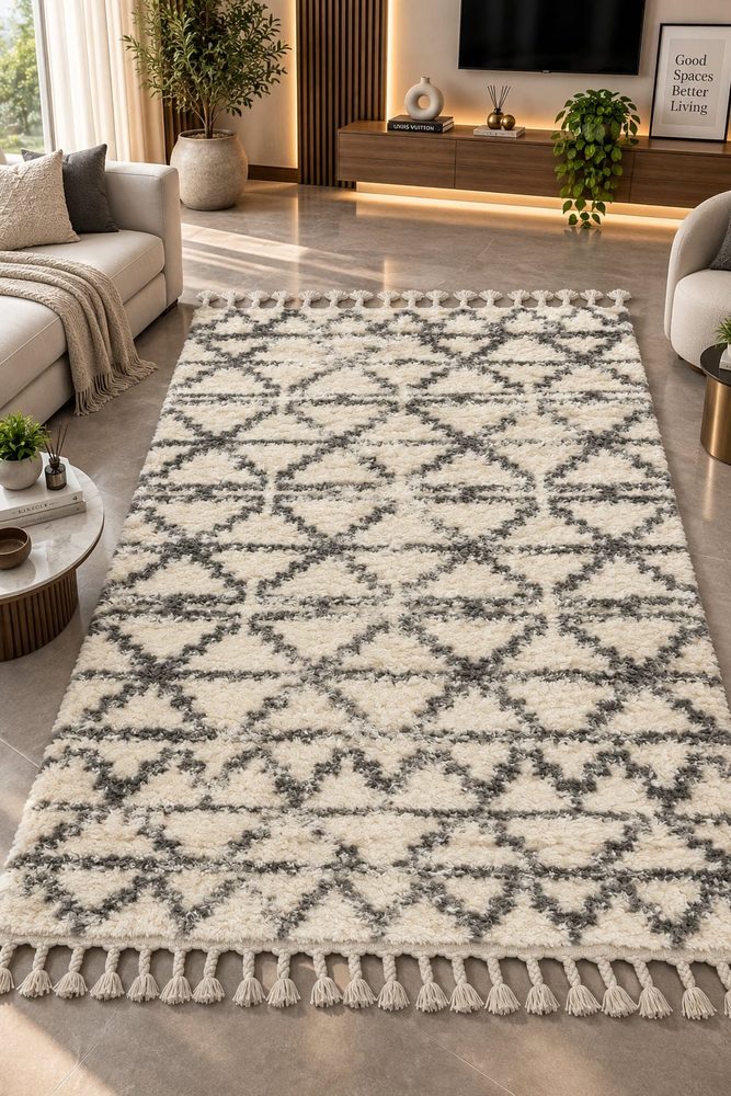 Ivory Charcoal Trellis Area Rug 6*4fts