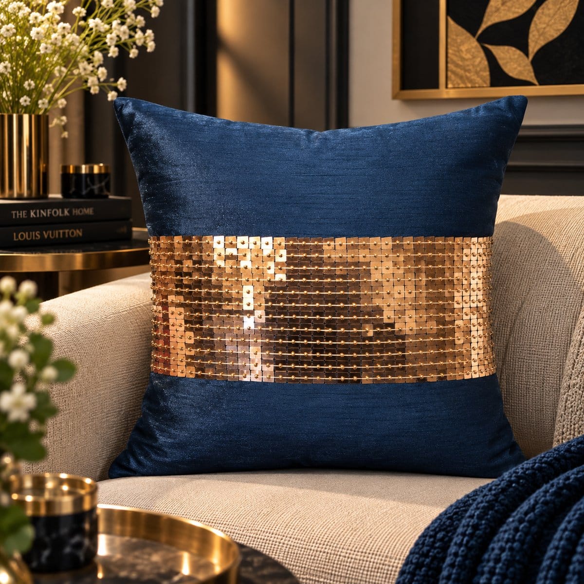 Black Gold Stripe Cushion Cover Design 4532