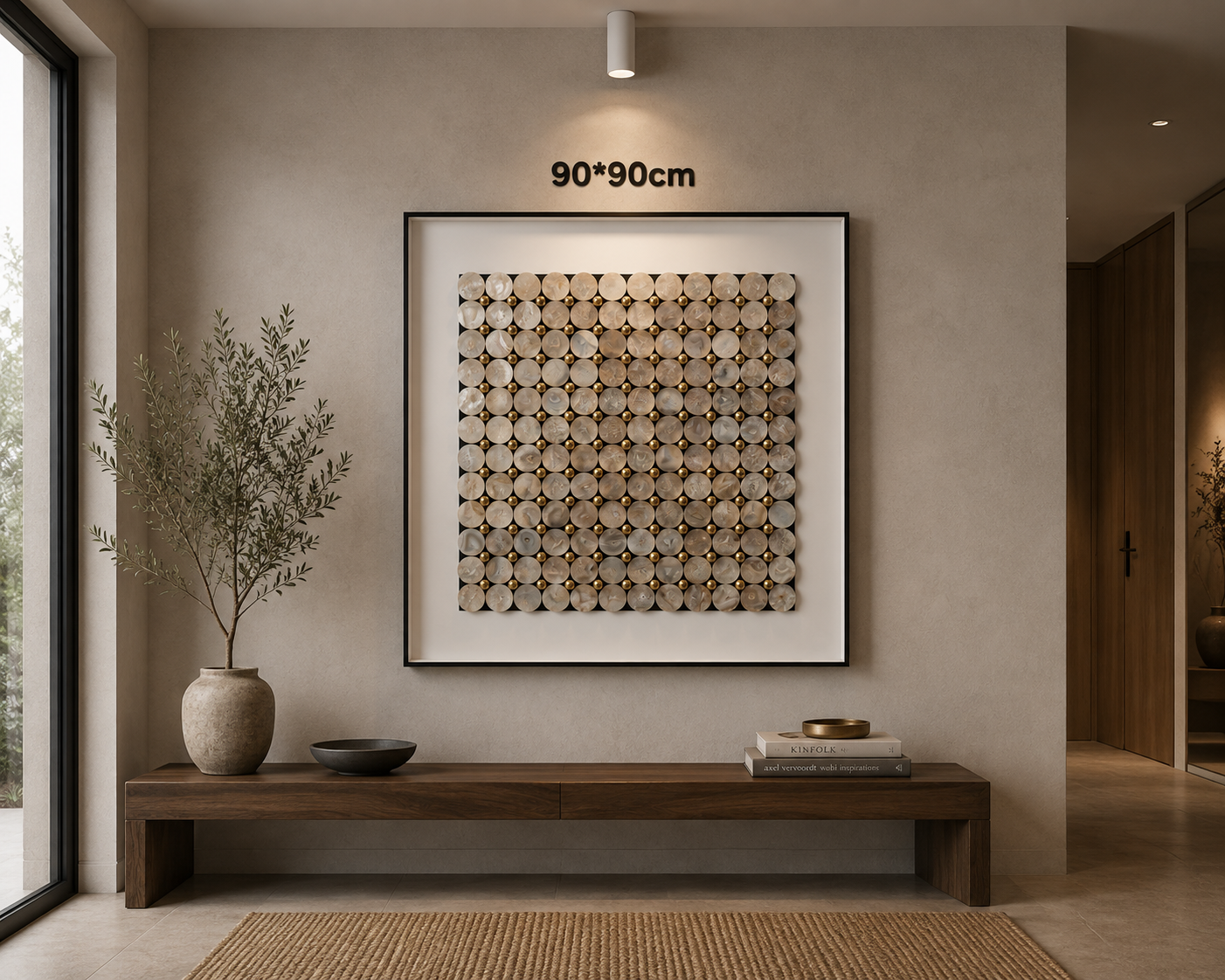 Framed Gold Circle Grid Pattern