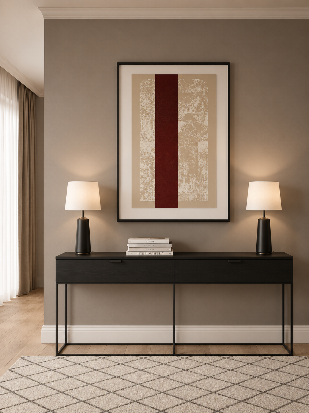 Framed Red White Vertical Stripes